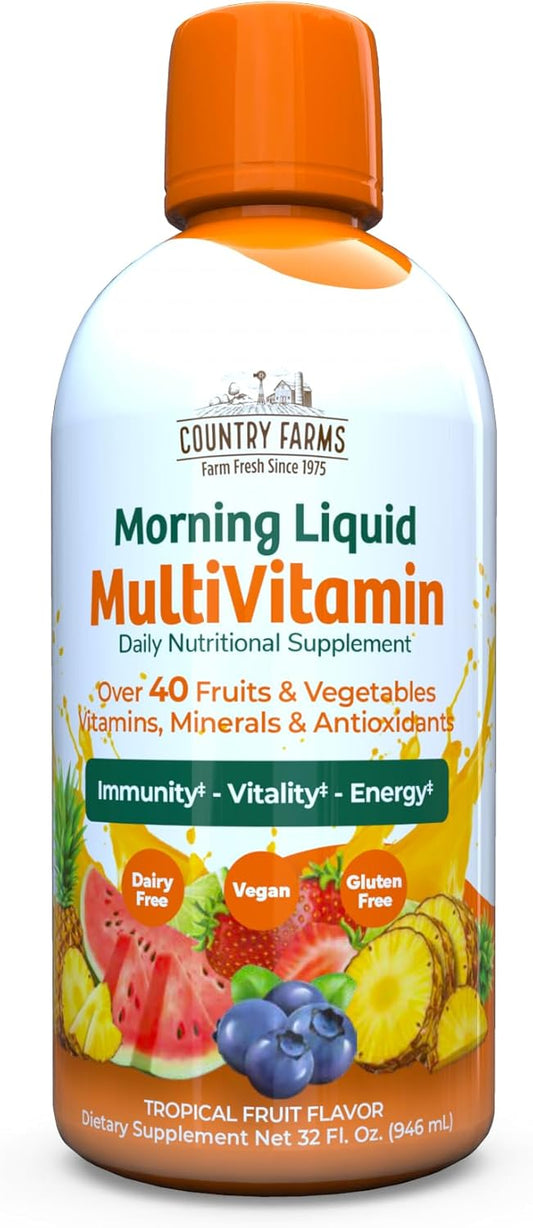 Tropical Fruit Flavored Liquid Multivitamin with Herbal Blend for Immune Support & Energy - Vegan & Gluten-Free - 32 fl oz