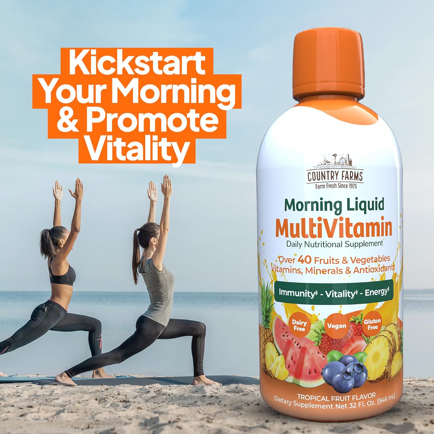 Tropical Fruit Flavored Liquid Multivitamin with Herbal Blend for Immune Support & Energy - Vegan & Gluten-Free - 32 fl oz