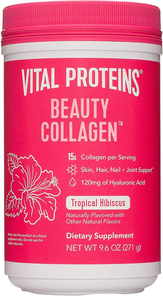 Tropical Hibiscus Collagen Powder with Hyaluronic Acid - Boost Skin Elasticity and Hydration - 15g Collagen Per Serving - Women's Supplement - 9.6oz Canister