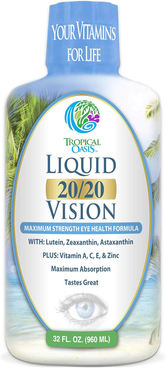 Tropical Oasis Liquid Eye Vitamin Formula with Lutein, Zeaxanthin, and Astaxanthin for Vision Support - 32 Servings, 32oz - Max Absorption and Great Taste
