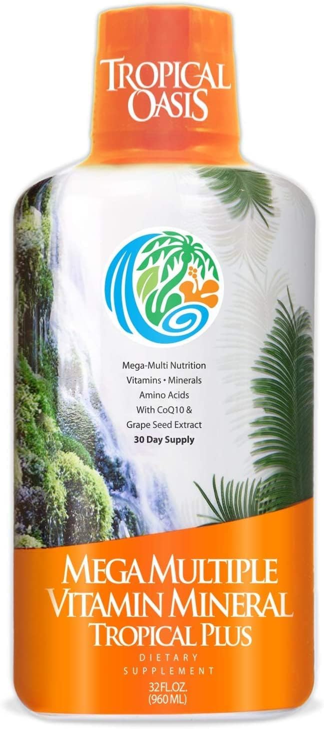 Tropical Oasis Mega Plus Liquid Multivitamin Supplement with 85 Vitamins & Minerals - 32oz Bottle, 32 Servings