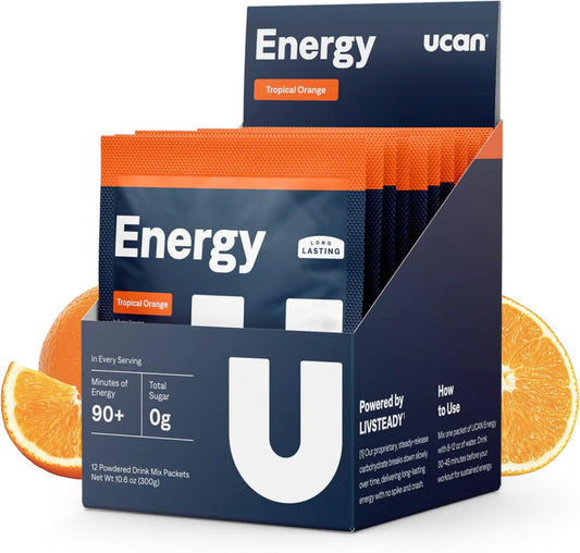 Tropical Orange UCAN Energy Powder for Men & Women - Keto, Sugar-Free Pre & Post Workout, Non-GMO, Vegan, Gluten-Free - Ideal for Runners, Gym-Goers, and Athletes - 12 Servings, 25g - BoostGo Australia