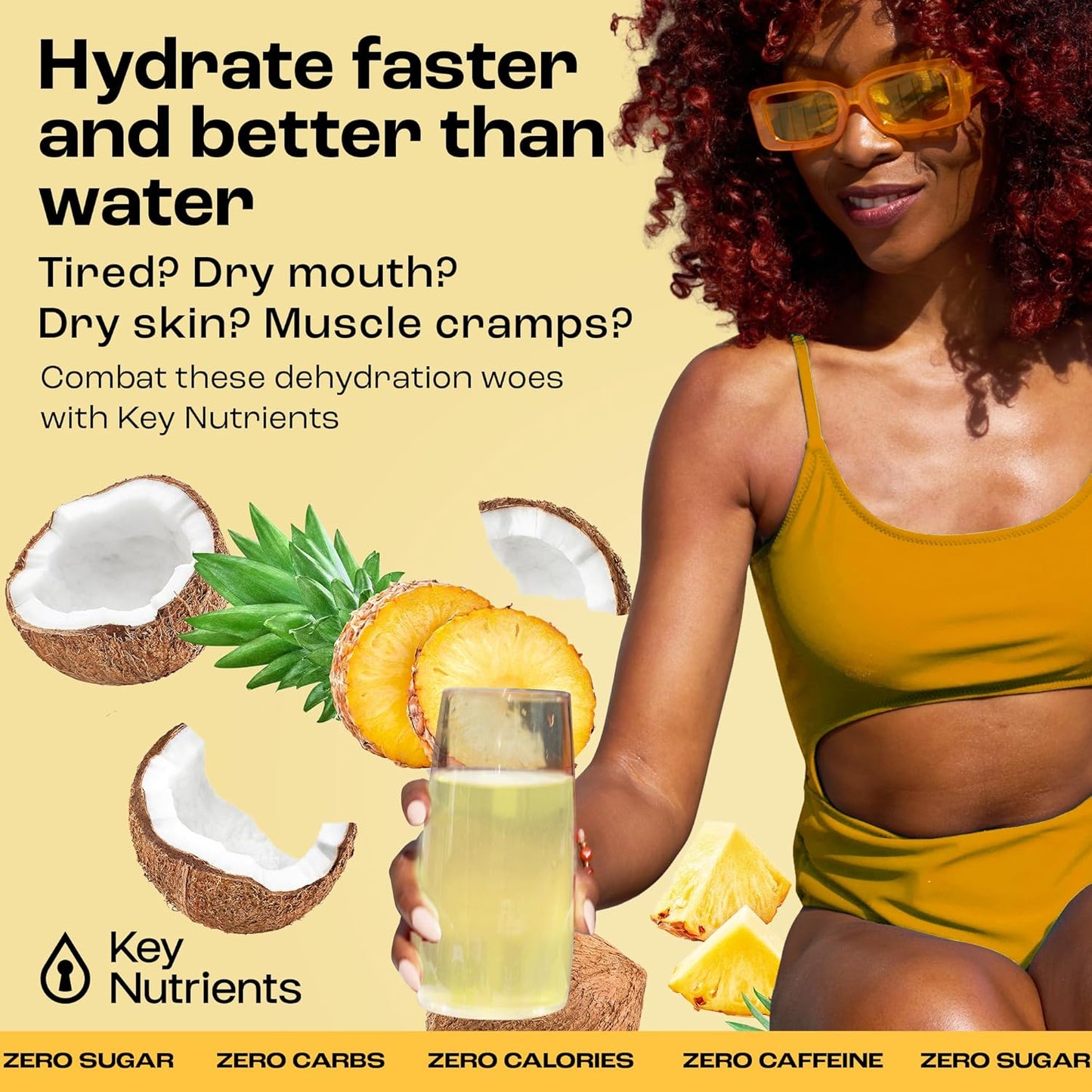 Tropical Pineapple Coconut Electrolyte Powder Packets - 40 Pack Hydration Travel Packets - Sugar-Free, Calorie-Free, Gluten-Free Keto Electrolytes Powder - USA Made