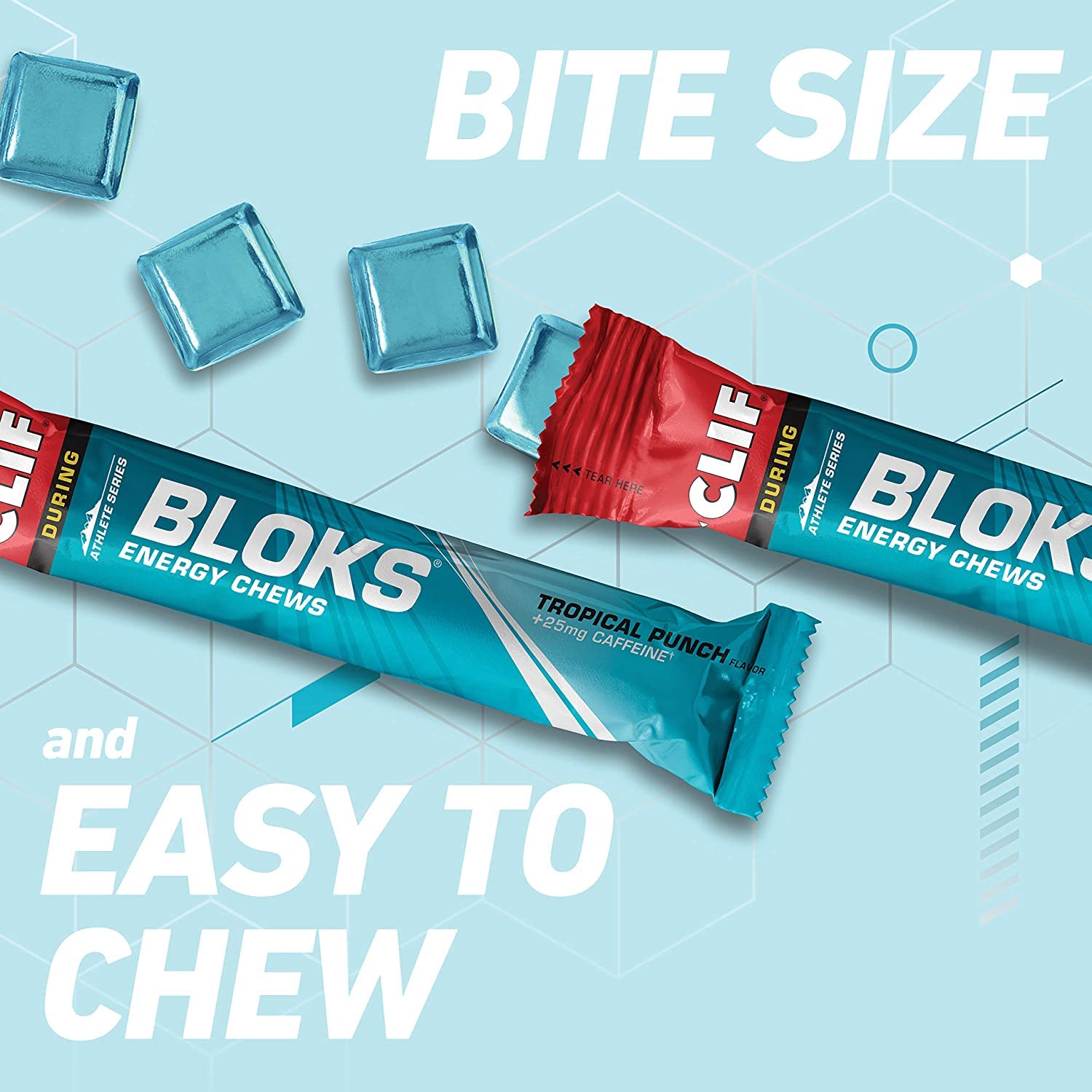 Tropical Punch UUX CLIF BLOKS Energy Chews with 25mg Caffeine - Plant Based Fast Fuel for Cycling and Running - Non-GMO - Workout Snack (2.1oz, 3 Pack)