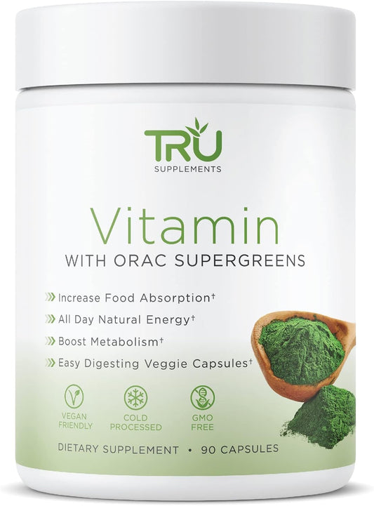 TRU Supplements A-Z Vitamin & Mineral Profile with Spectra Supergreens for Digestive & Joint Support - 30 Servings