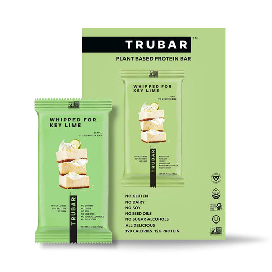 TRUBAR Key Lime Vegan Protein Bars, Gluten-Free, Plant-Based, High-Fiber, Dairy-Free, Low-Fat, Non-GMO, No Sugar Alcohols, 12 Count Pack
