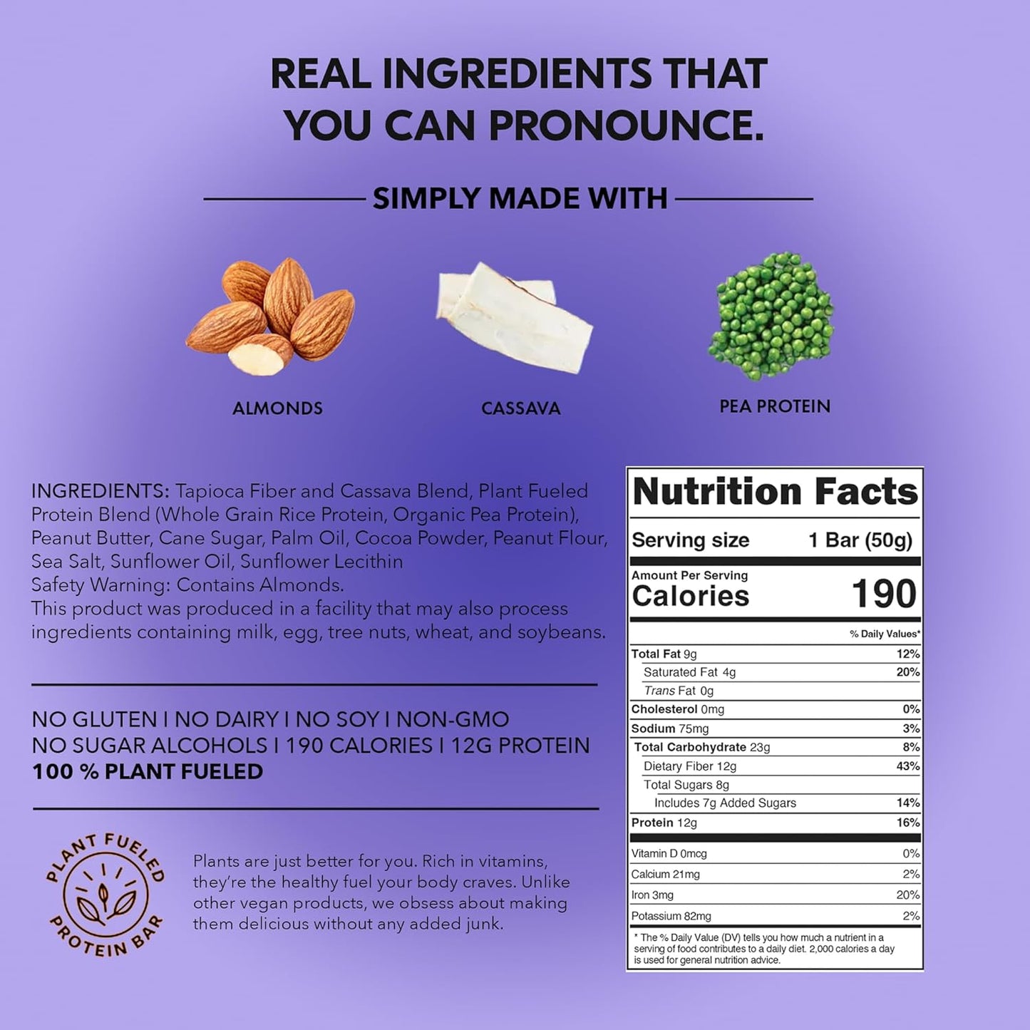 TRUBAR Vegan Protein Bars, Peanut Butter Fudge Flavor, Gluten-Free, Plant-Based, High Fiber, Dairy-Free, Low Fat, Non-GMO, No Sugar Alcohols, 12g Protein, 13g Fiber, Healthy Snack Bars - 12 Count