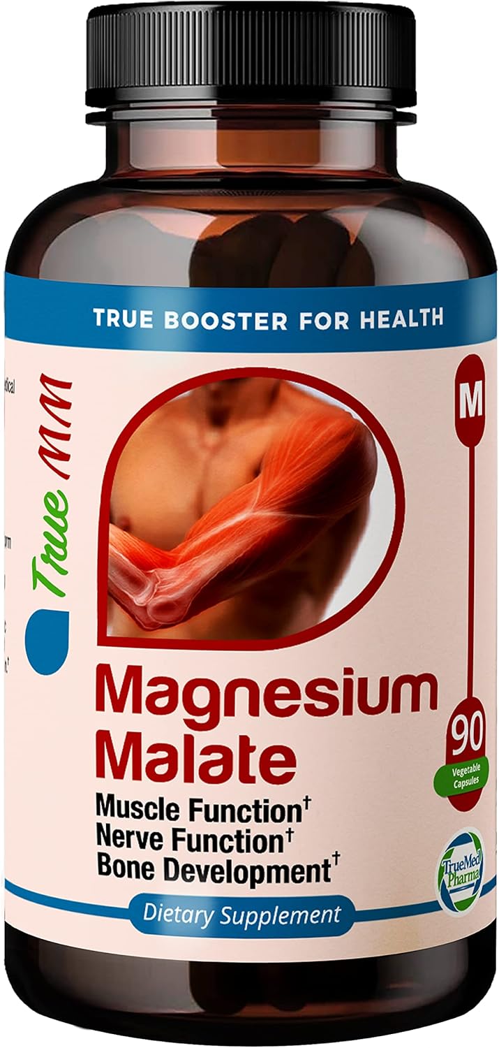 TRUEMED Magnesium Malate Capsules for Muscle Metabolism & Holistic Wellness - Non-GMO, 90ct