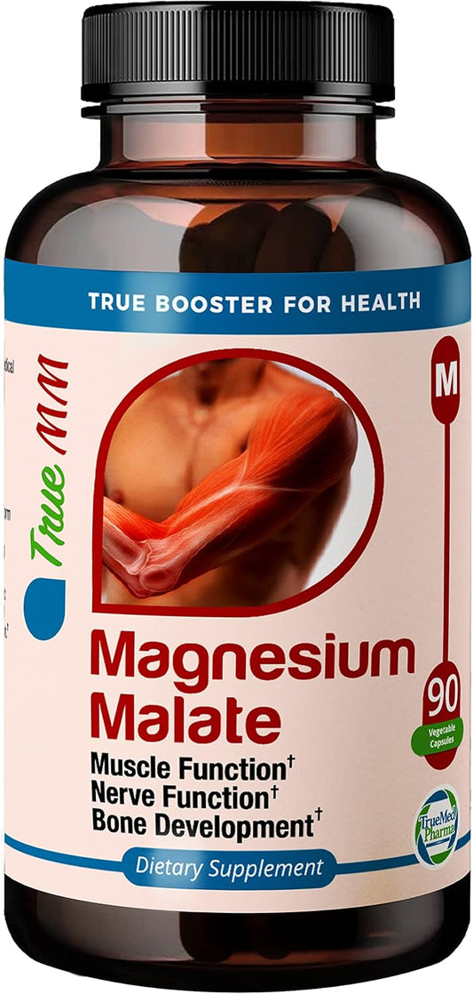 TRUEMED Magnesium Malate Capsules for Muscle Metabolism & Holistic Wellness - Non-GMO, 90ct