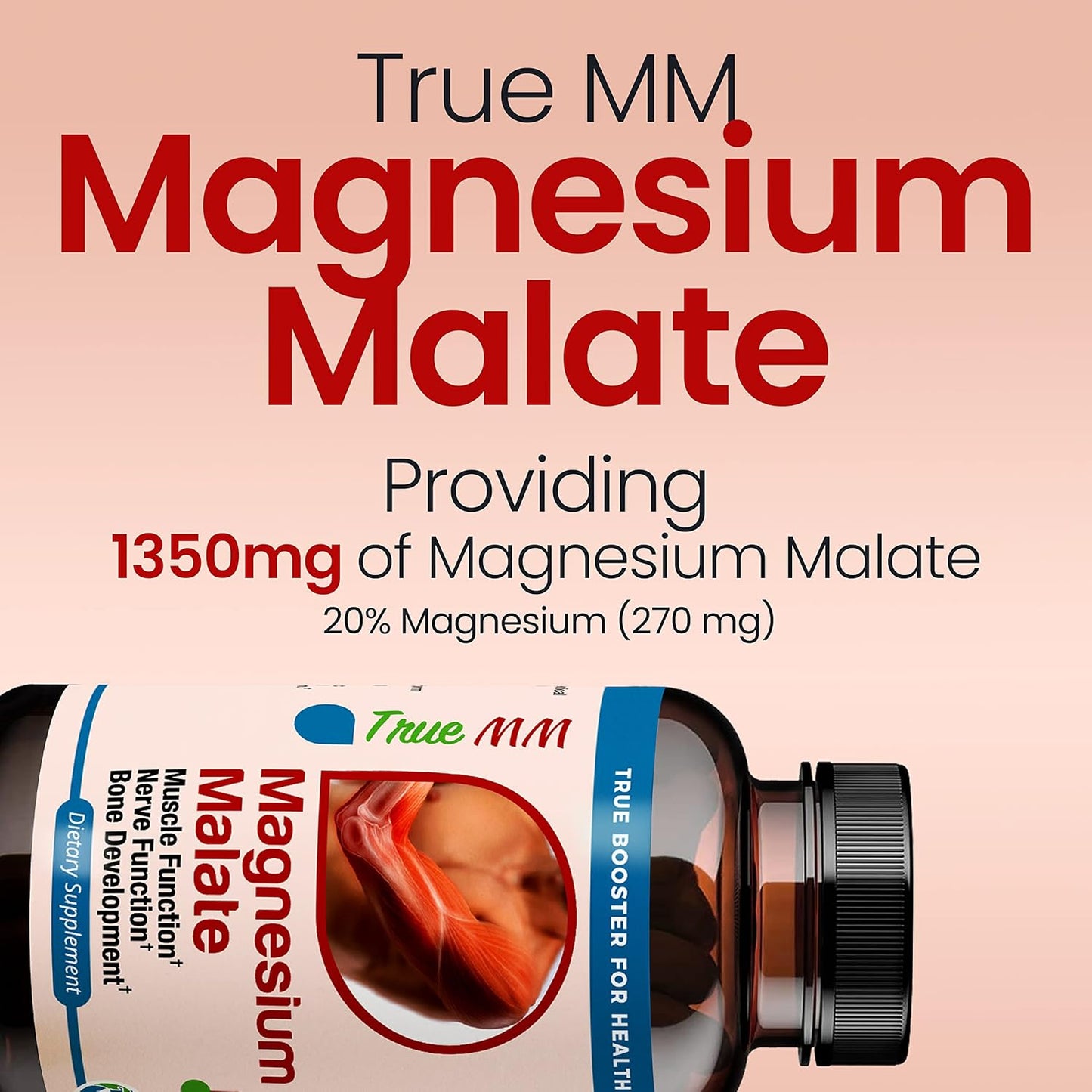 TRUEMED Magnesium Malate Capsules for Muscle Metabolism & Holistic Wellness - Non-GMO, 90ct