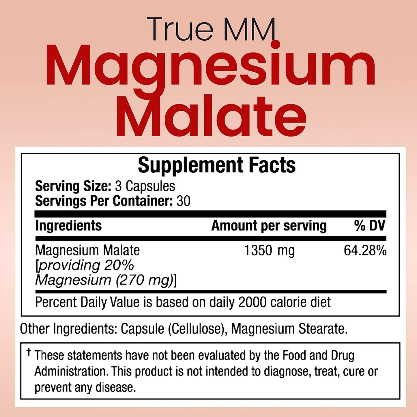 TRUEMED Magnesium Malate Capsules for Muscle Metabolism & Holistic Wellness - Non-GMO, 90ct