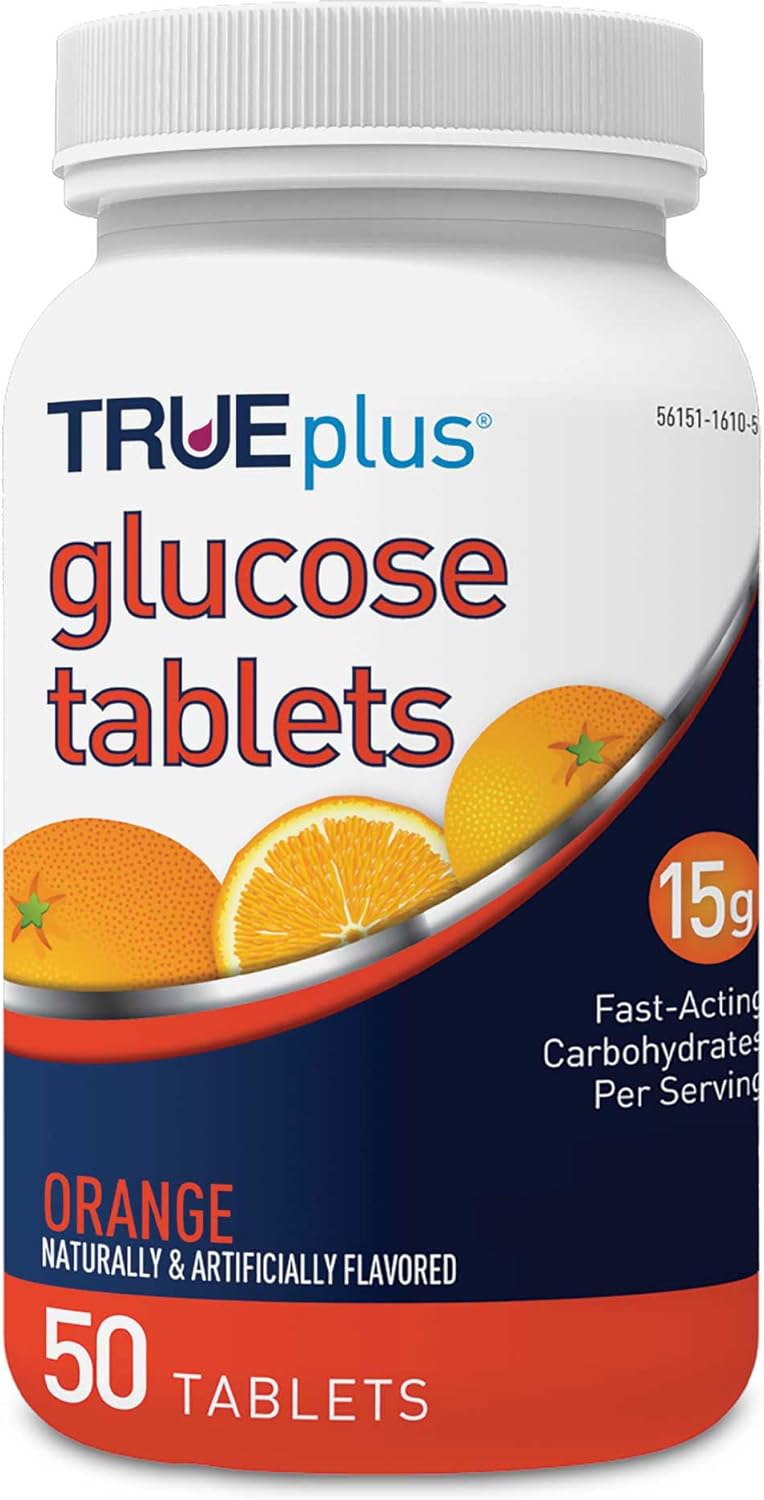 TRUEplus® Orange Glucose Tablets - 50 Tablets, Fast-Acting Glucose Supplement