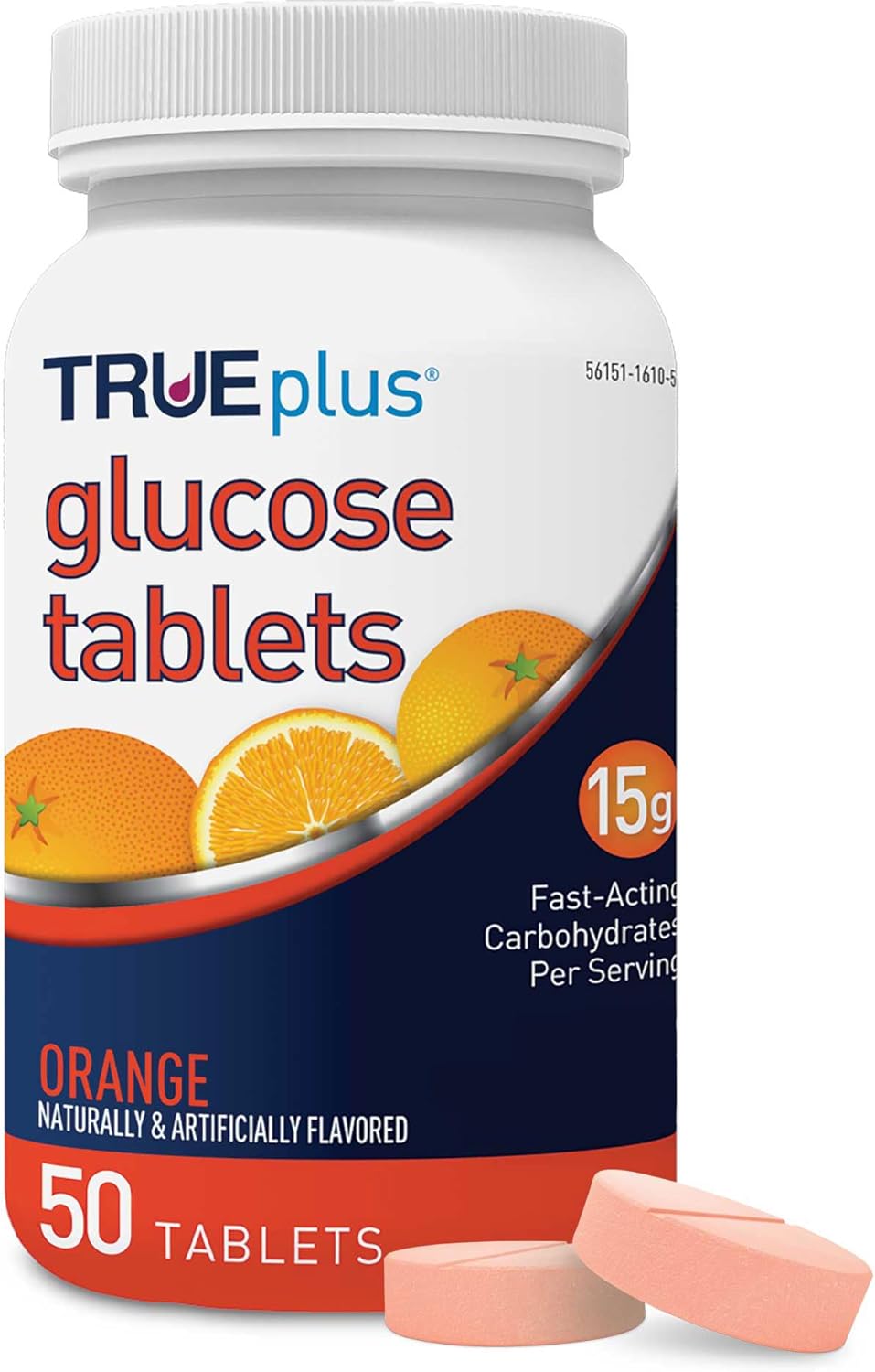 TRUEplus® Orange Glucose Tablets - 50 Tablets, Fast-Acting Glucose Supplement