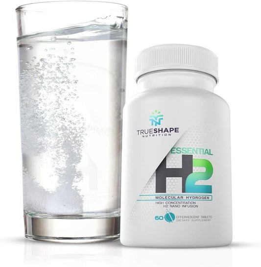 TrueShape Nutrition Essential H2 Fizzy Molecular Hydrogen Tablets - Water Supplement (Unflavored, 60 Servings)