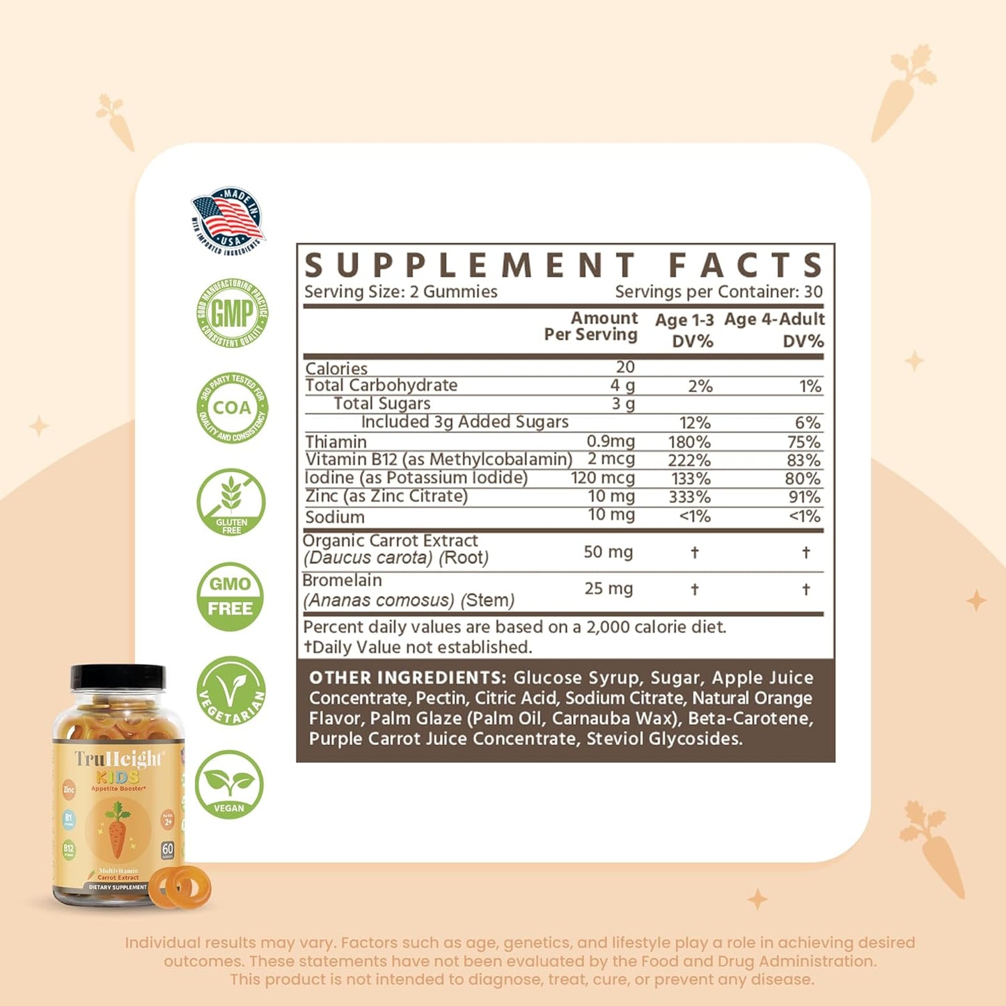 TruHeight Appetite Booster Gummies - 60 Count, Pack of 1 - Natural Supplement for Increasing Appetite and Growth