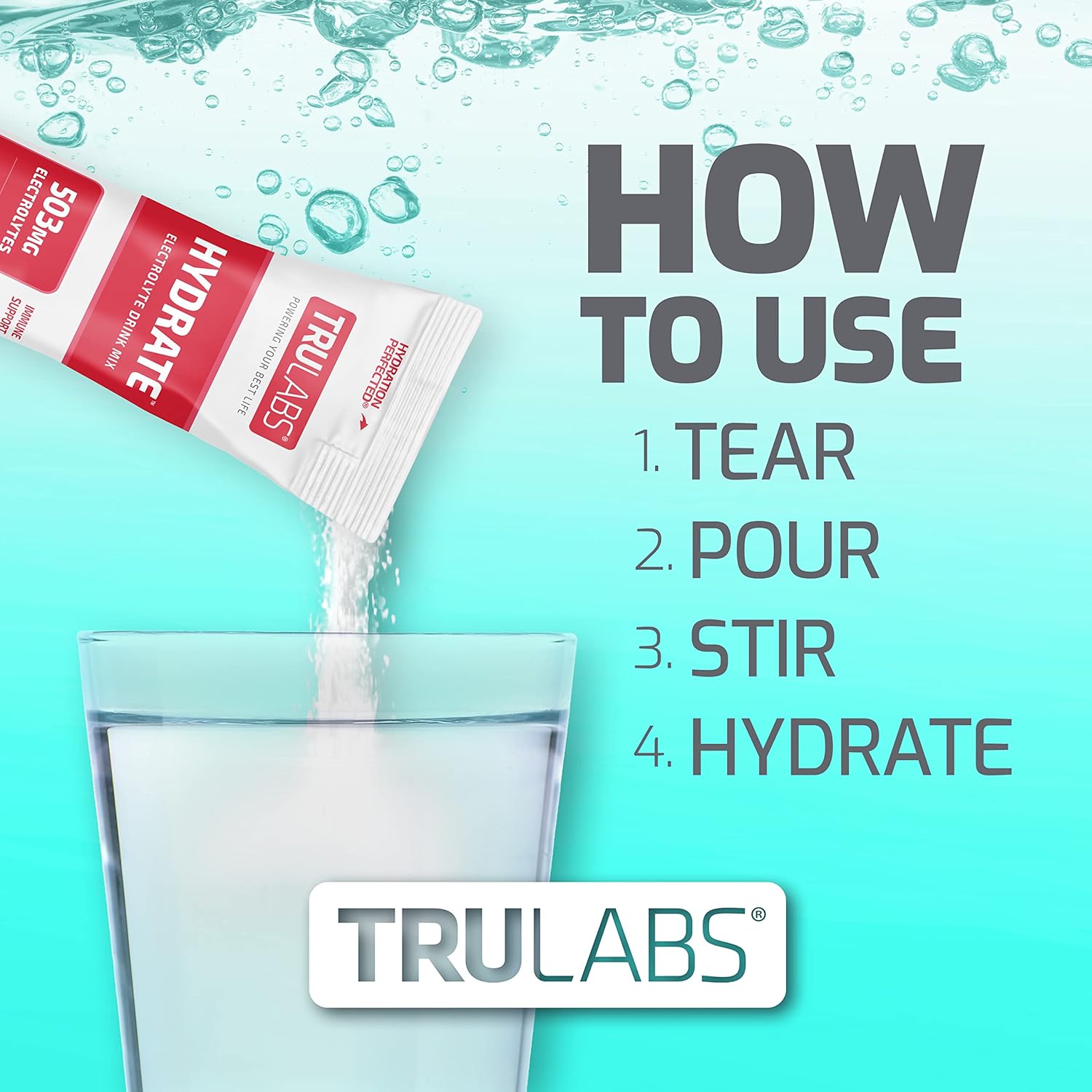 TRULABS Hydrate Strawberry Lemonade Electrolyte Powder Drink Mix - 16 Sticks, Zero Sugar, 5 Calories, 503mg Electrolytes.