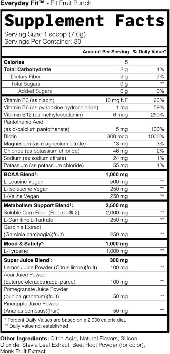 TRULEAN Everyday Fit Water Enhancer with BCAA Blend - Sugar Free Electrolyte Powder Drink, Keto-Friendly Amino Acid Supplement - Fruit Punch Flavor, 30 Servings