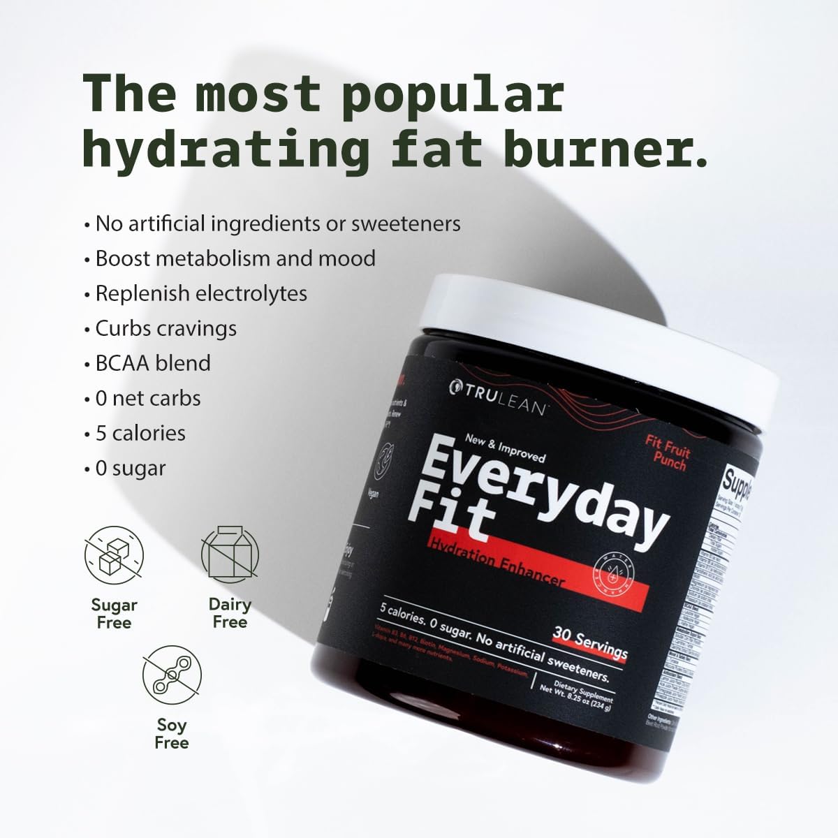 TRULEAN Everyday Fit Water Enhancer with BCAA Blend - Sugar Free Electrolyte Powder Drink, Keto-Friendly Amino Acid Supplement - Fruit Punch Flavor, 30 Servings