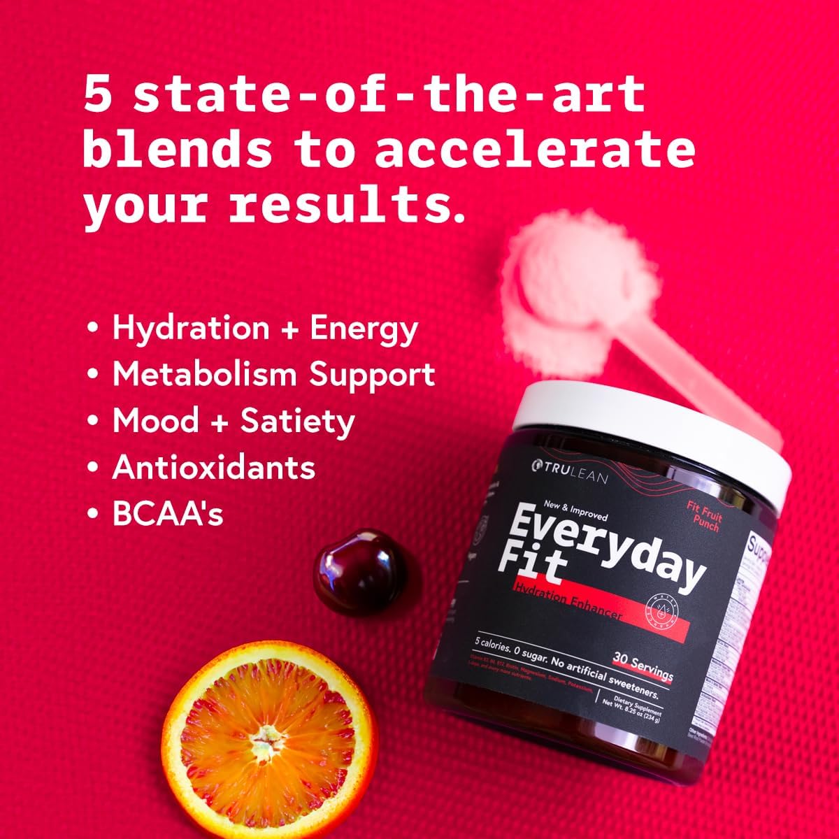 TRULEAN Everyday Fit Water Enhancer with BCAA Blend - Sugar Free Electrolyte Powder Drink, Keto-Friendly Amino Acid Supplement - Fruit Punch Flavor, 30 Servings