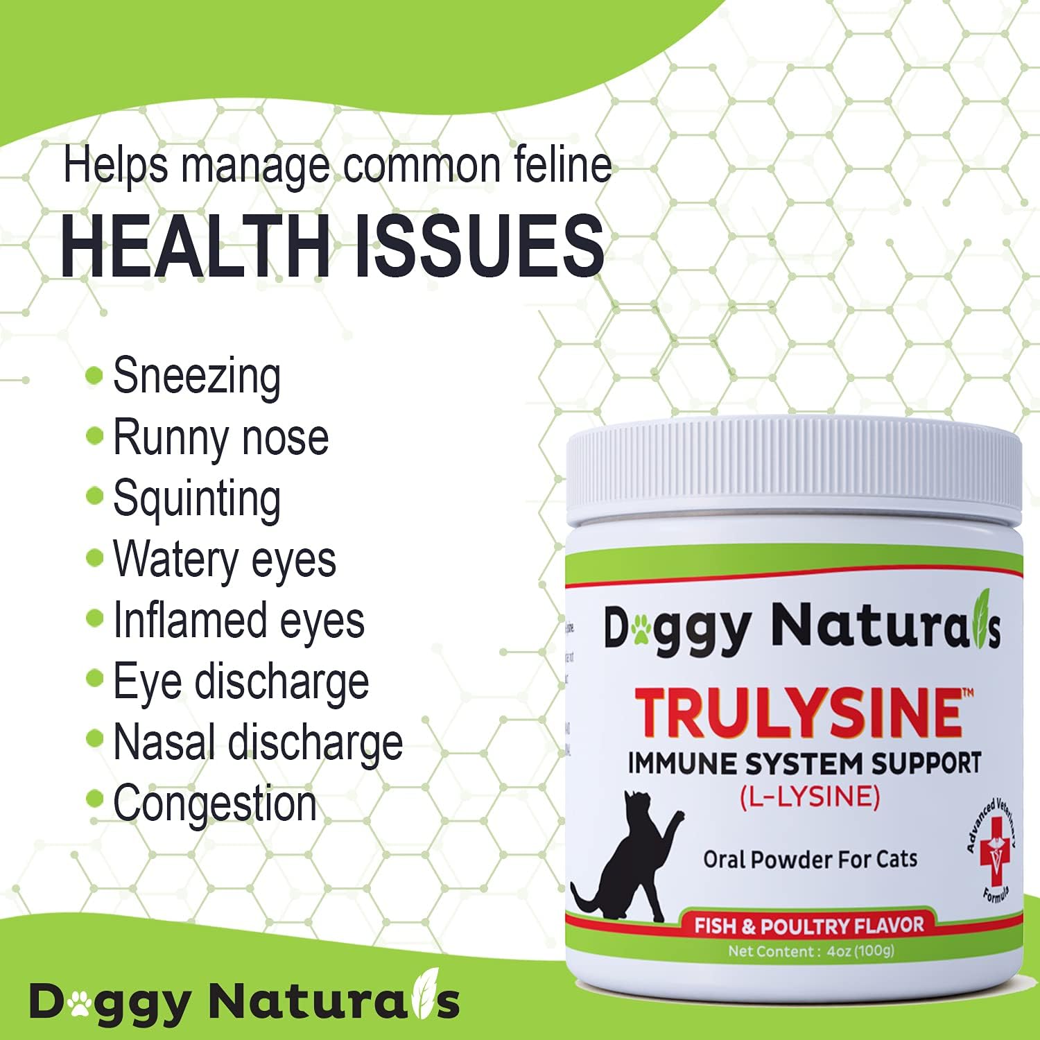 Trulysine L-Lysine Powder for Cats 4oz - Supports Immune Health, Reduces Sneezing & Runny Nose - Fish & Poultry Flavor - Made in USA