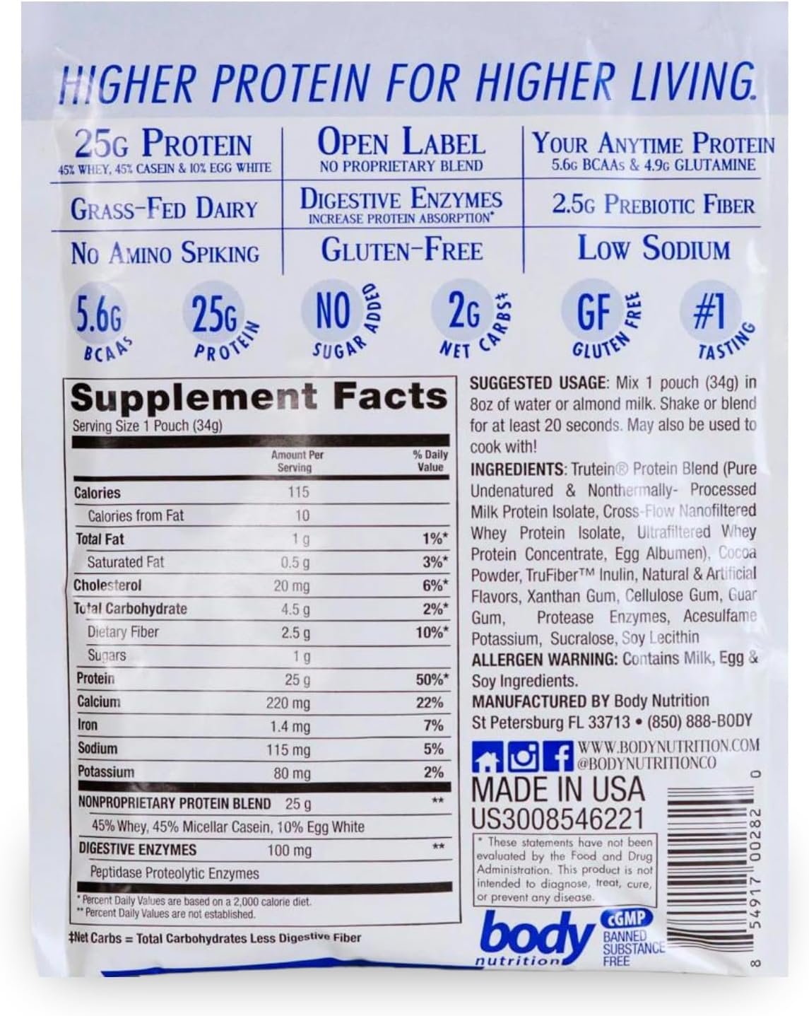 Trutein High Protein Powder: Grass Fed Whey & Casein Blend, Gluten-Free Gym Supplement, Chocolate Mint Flavor, 34g Sample Pack