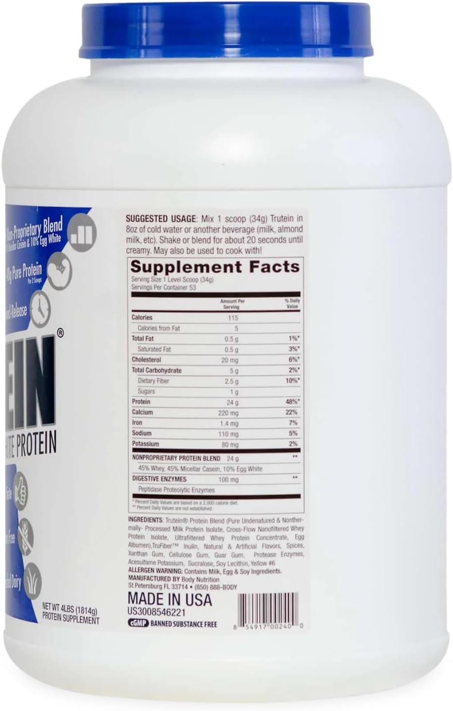 Trutein High Protein Powder: Pumpkin Pie Flavor, Grass Fed Whey, Gym Supplement & Breakfast Shake, Gluten-Free - 4lb