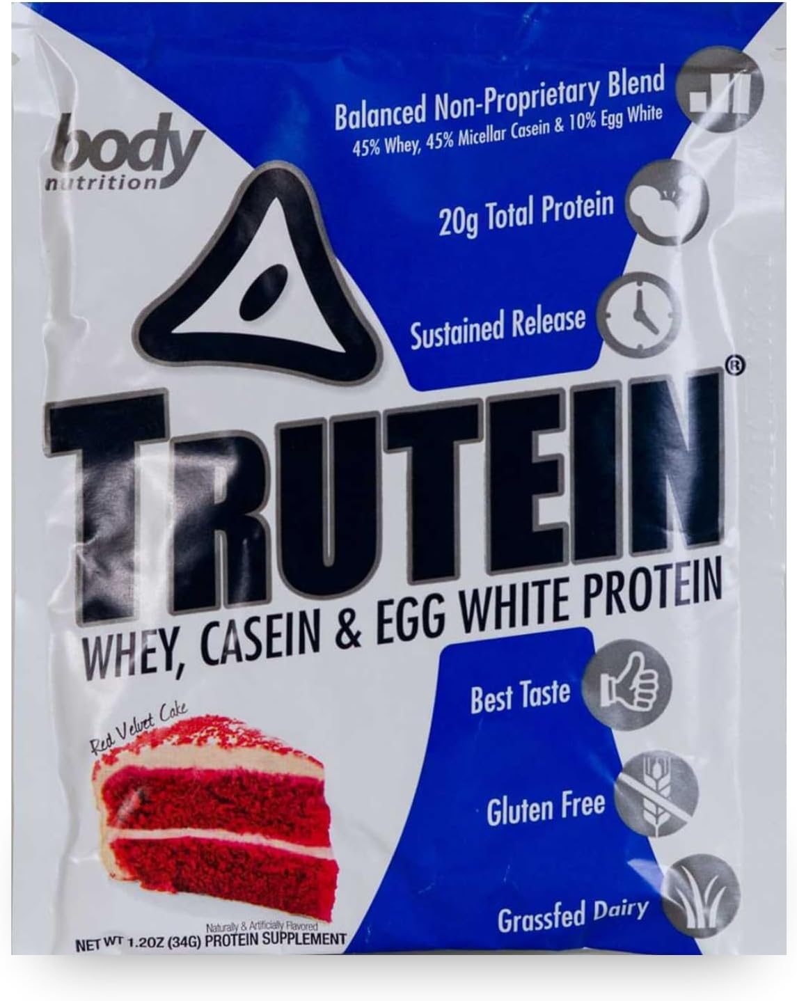 Trutein High Protein Powder: Red Velvet Cake Flavor, Grass-Fed Whey, Gluten-Free, Gym Supplement & Breakfast Shake, 34g Sample Size