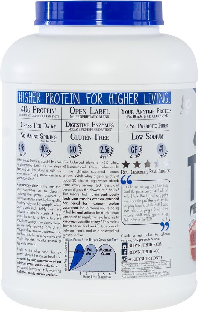 Trutein Red Velvet Cake Protein Powder: High Protein Blend with Whey, Casein, Egg White, Grass Fed, Gluten-Free, Low Sodium - 4lb