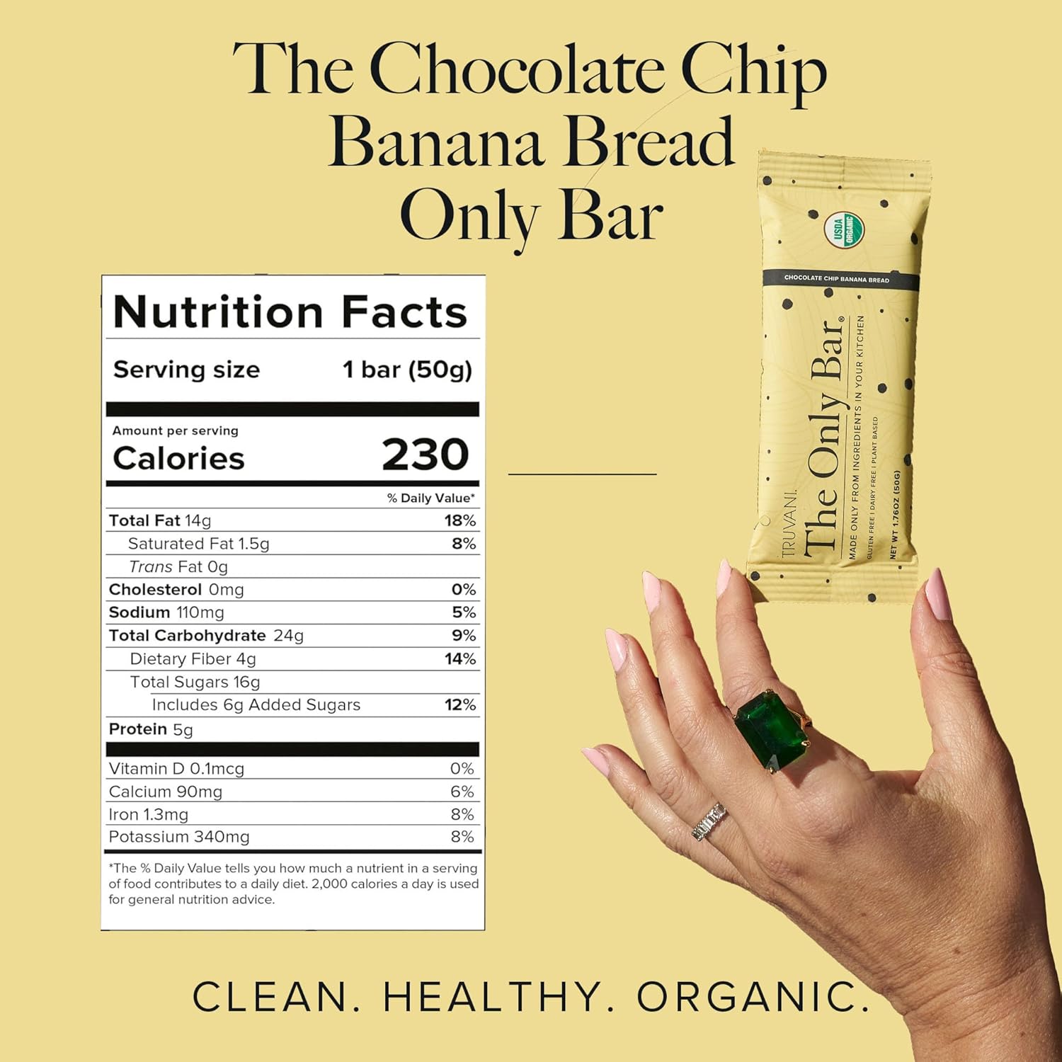 Truvani Chocolate Chip Banana Bread Plant Based Snack Bars - 1 Pack, 5g Protein, USDA Organic & Vegan - Dairy, Soy, Gluten Free