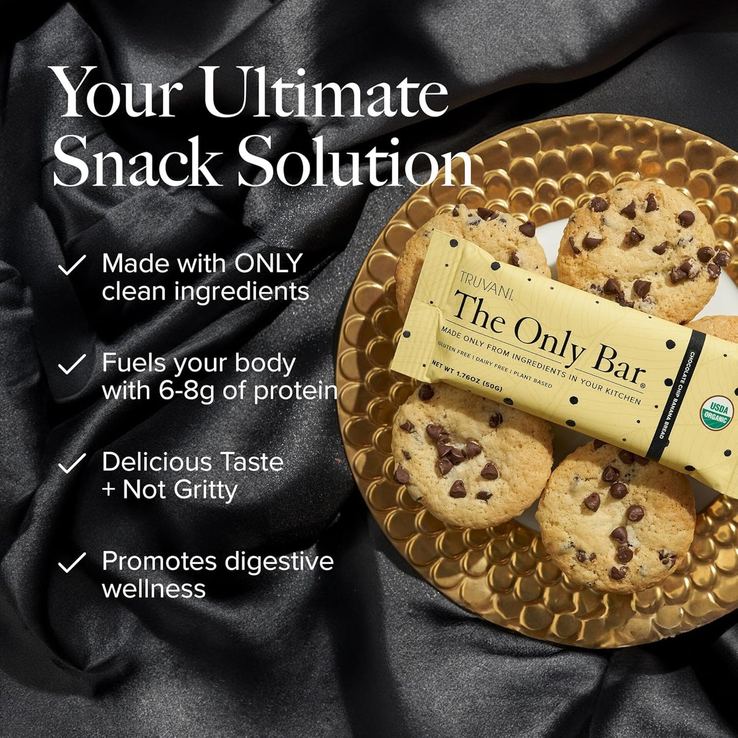 Truvani Chocolate Chip Banana Bread Plant Based Snack Bars - 1 Pack, 5g Protein, USDA Organic & Vegan - Dairy, Soy, Gluten Free