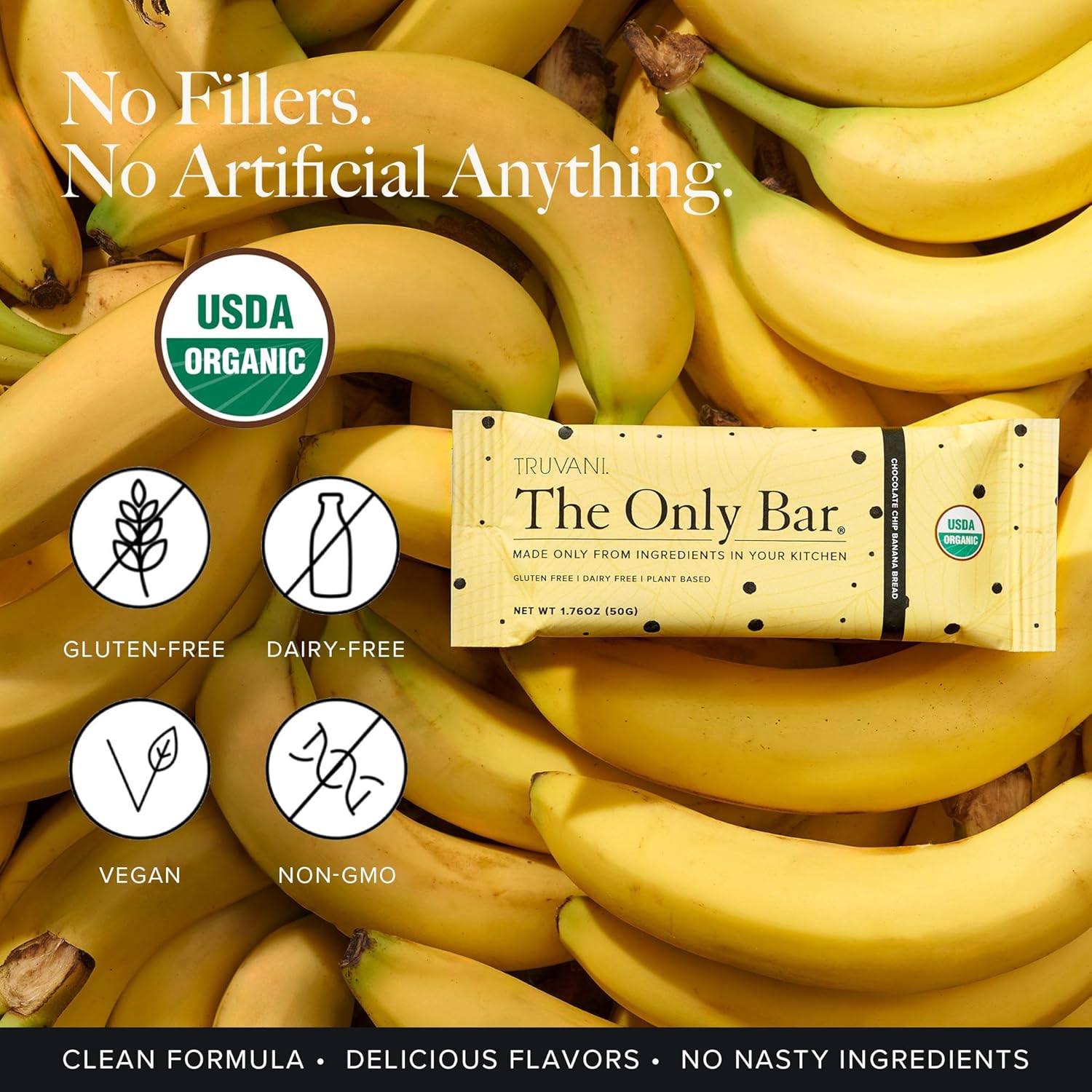 Truvani Chocolate Chip Banana Bread Plant Based Snack Bars - 1 Pack, 5g Protein, USDA Organic & Vegan - Dairy, Soy, Gluten Free