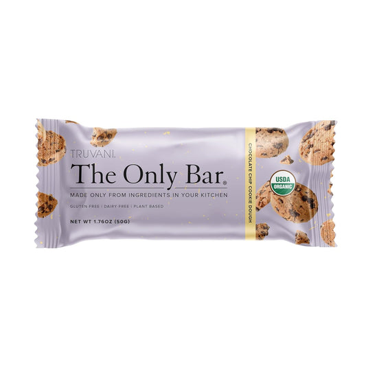 Truvani Chocolate Chip Cookie Dough Plant Based Snack Bars - 1 Pack, 5g Protein, USDA Organic & Vegan - Dairy, Soy, Gluten Free