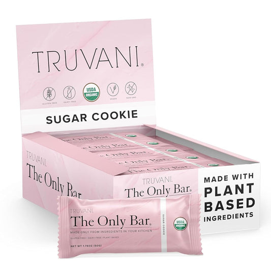 Truvani Sugar Cookie Plant Based Snack Bars | 12 Pack | 6g Protein | USDA Organic & Vegan | Dairy, Soy, Gluten Free