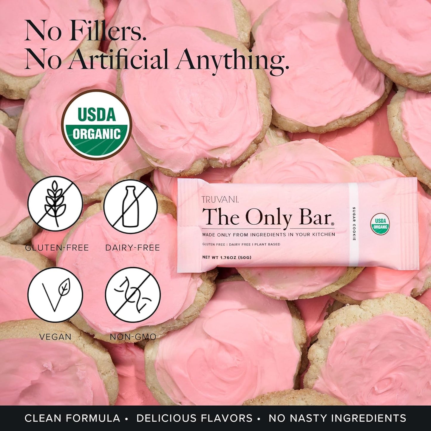 Truvani Sugar Cookie Plant Based Snack Bars | 12 Pack | 6g Protein | USDA Organic & Vegan | Dairy, Soy, Gluten Free