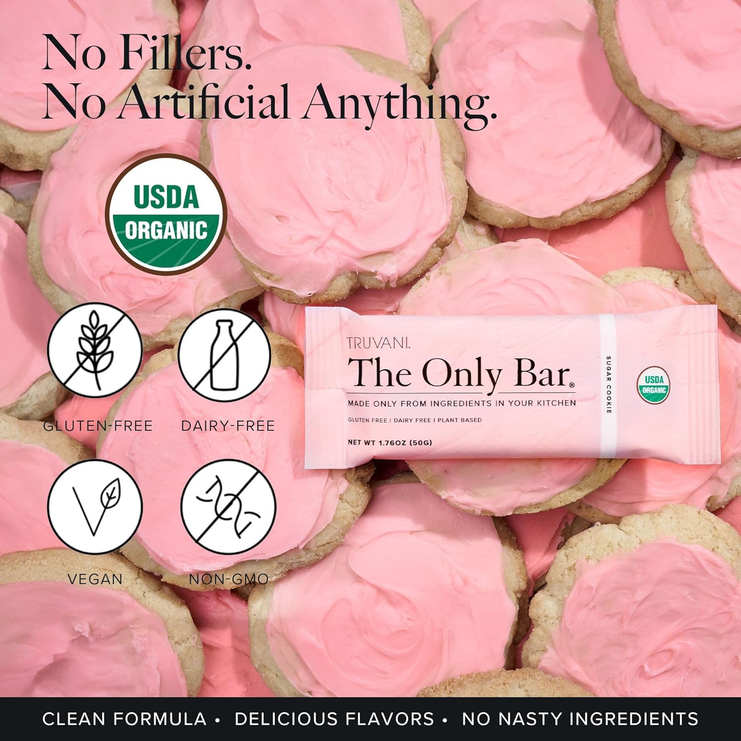 Truvani Sugar Cookie Plant Based Snack Bars | 12 Pack | 6g Protein | USDA Organic & Vegan | Dairy, Soy, Gluten Free