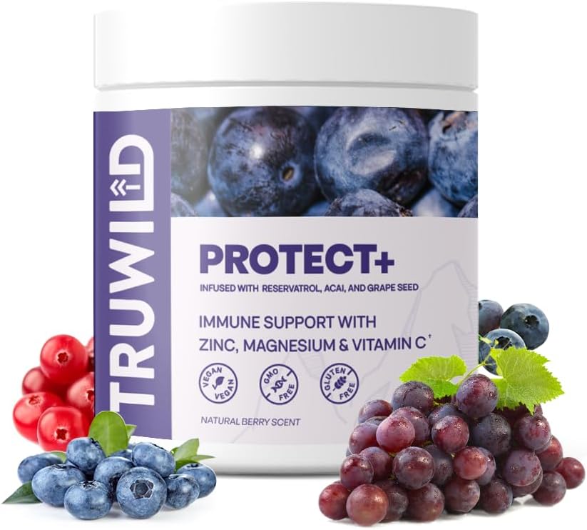 TruWild Protect+ Immune Support Capsules - Vegan Antioxidant Supplement with Vitamin C, Zinc, Magnesium, Resveratrol, Acai - Non GMO & Gluten Free - Made in USA - 30 Servings