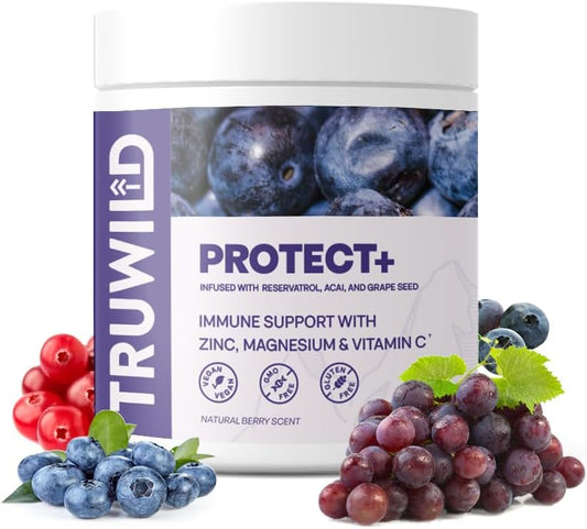TruWild Protect+ Immune Support Capsules - Vegan Antioxidant Supplement with Vitamin C, Zinc, Magnesium, Resveratrol, Acai - Non GMO & Gluten Free - Made in USA - 30 Servings