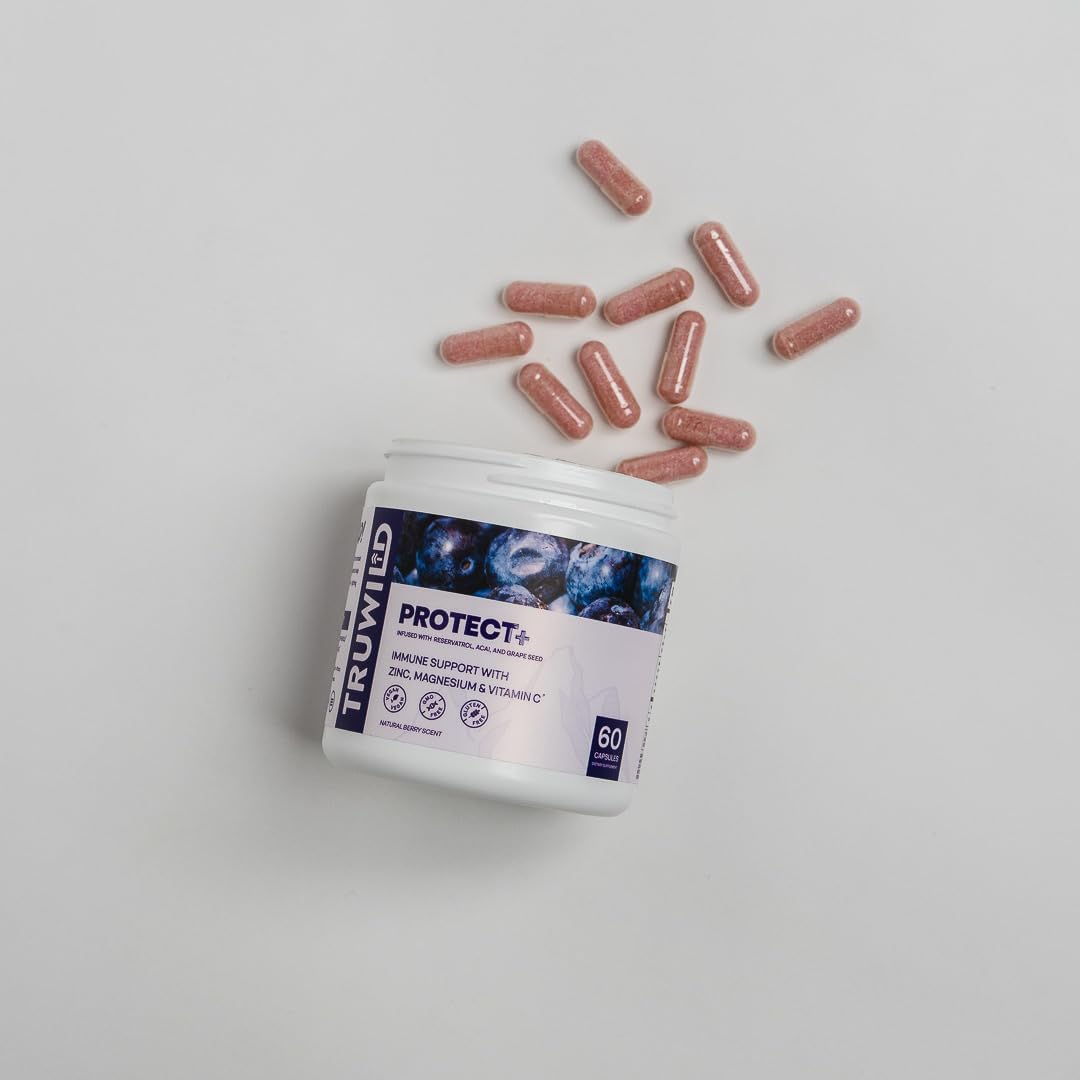TruWild Protect+ Immune Support Capsules - Vegan Antioxidant Supplement with Vitamin C, Zinc, Magnesium, Resveratrol, Acai - Non GMO & Gluten Free - Made in USA - 30 Servings