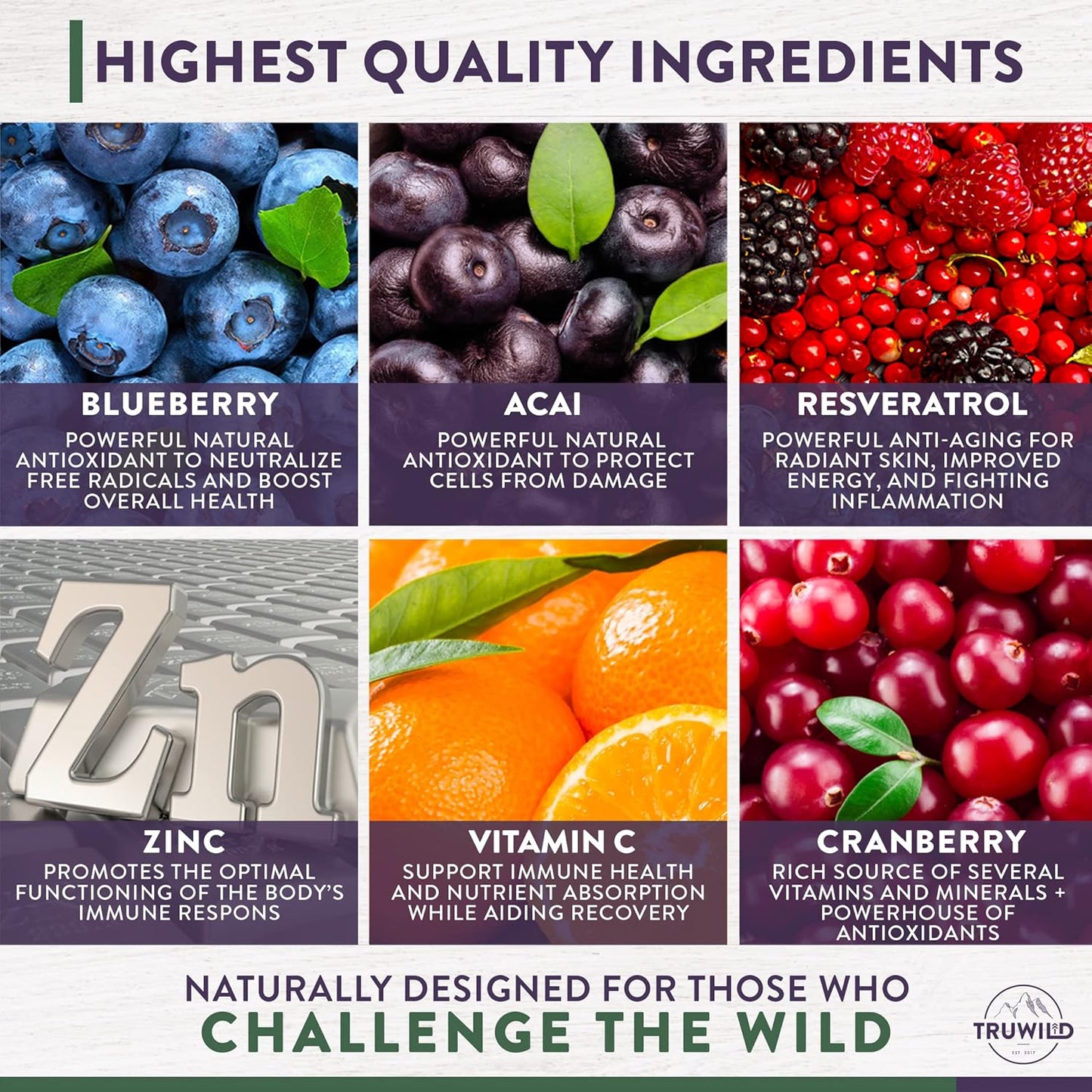 TruWild Protect+ Immune Support Capsules - Vegan Antioxidant Supplement with Vitamin C, Zinc, Magnesium, Resveratrol, Acai - Non GMO & Gluten Free - Made in USA - 30 Servings