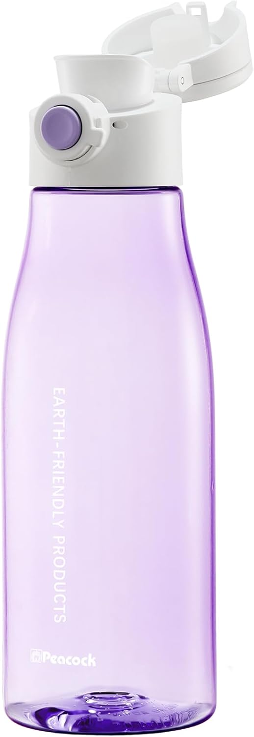 TSURUYA 24oz Tritan Water Bottle with Safety Lock Lid for Travel, Gym - BPA Free, Leakproof, Portable Handle - Clear Plastic Sports Bottle