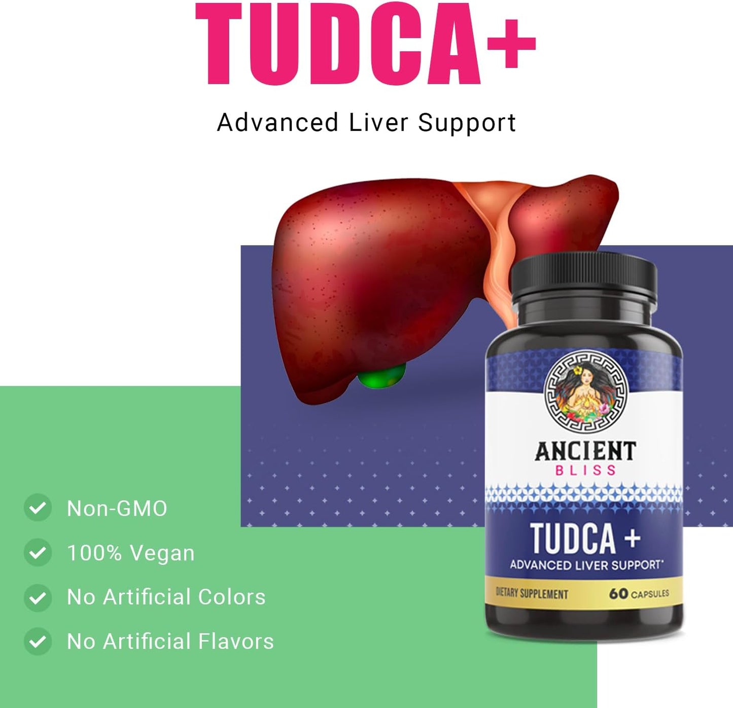 Tudca 500mg Liver Support Supplement - Vegan Friendly and Gluten Free - Bile Salts Capsules by Ancient Bliss