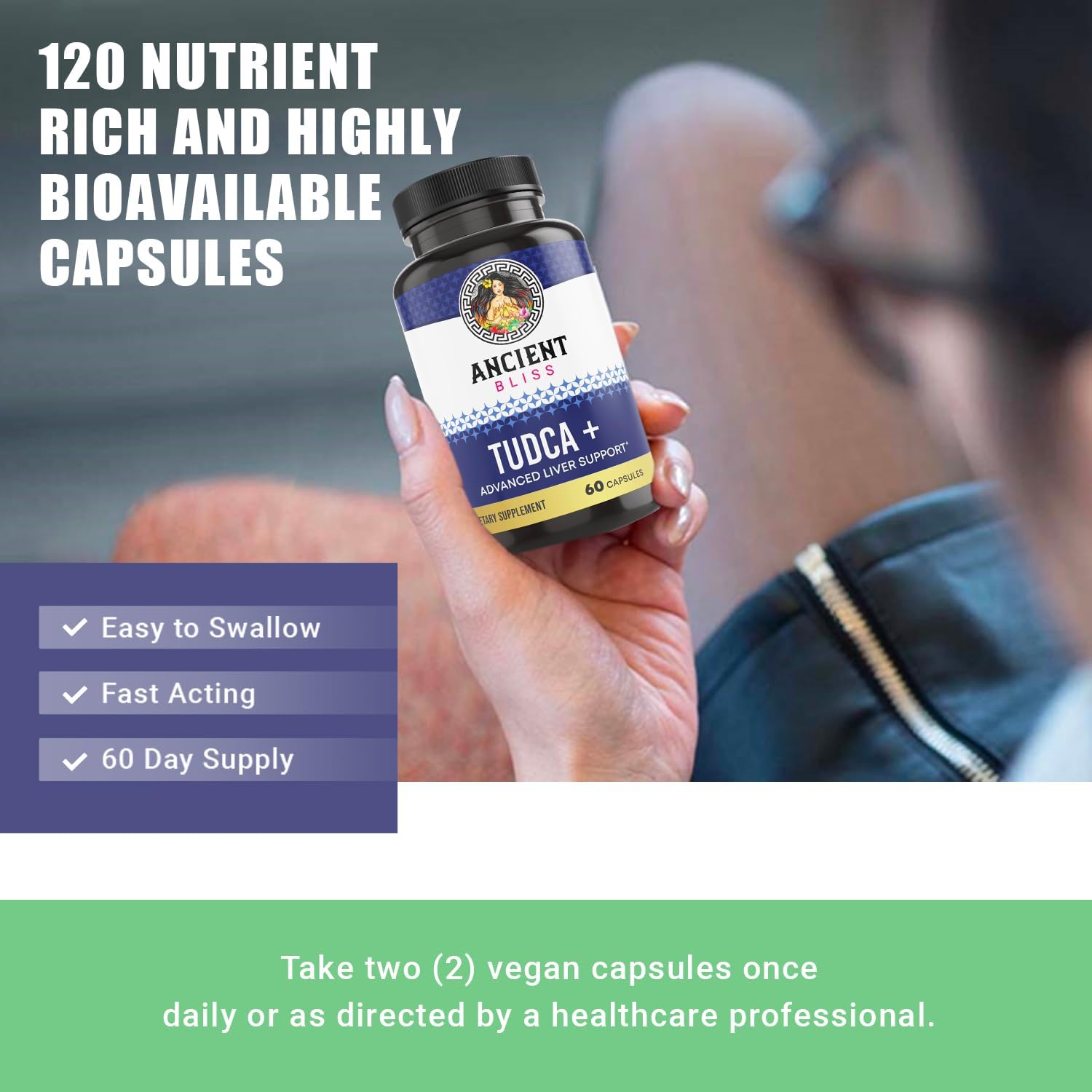 Tudca 500mg Liver Support Supplement - Vegan Friendly and Gluten Free - Bile Salts Capsules by Ancient Bliss