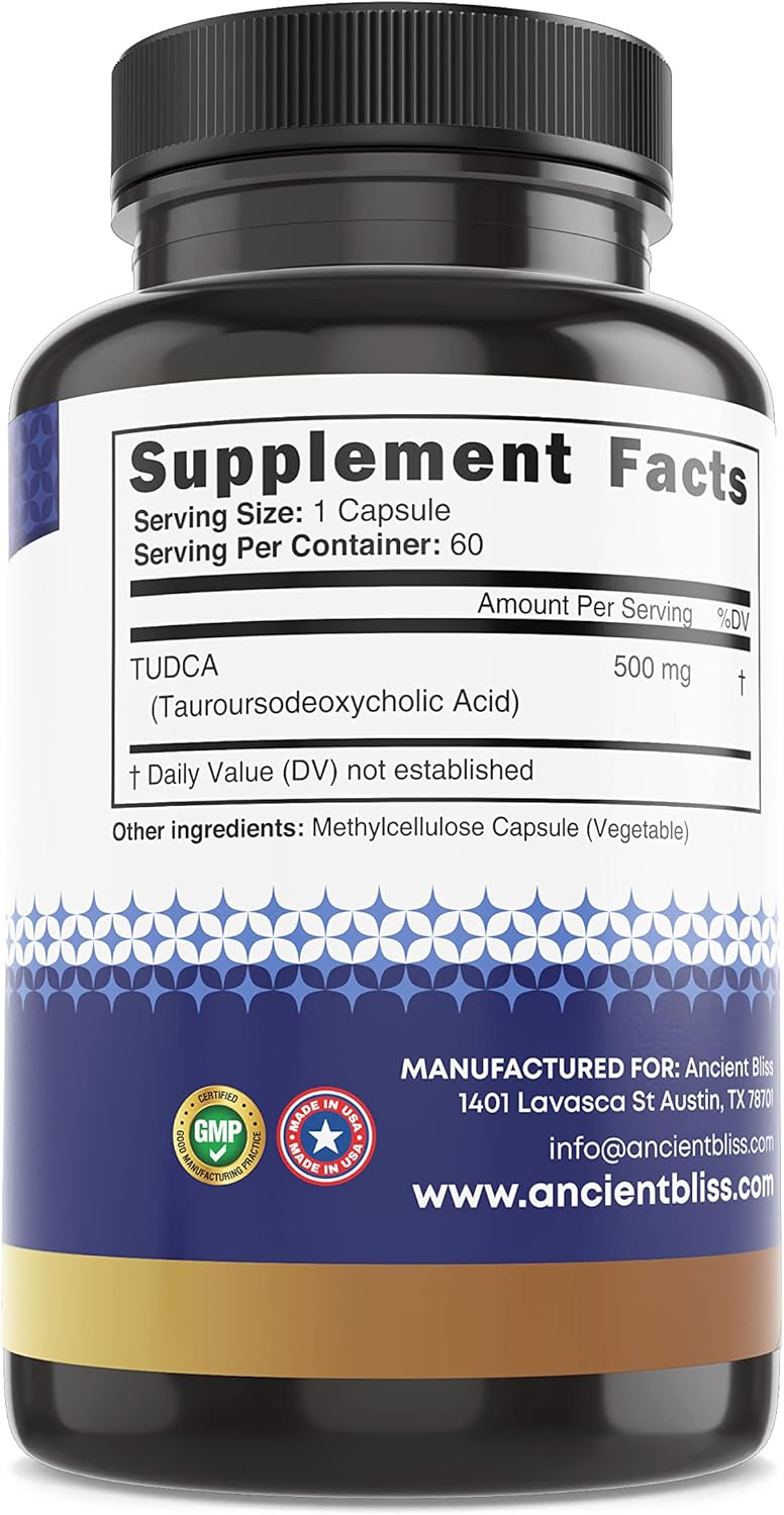 Tudca 500mg Liver Support Supplement - Vegan Friendly and Gluten Free - Bile Salts Capsules by Ancient Bliss