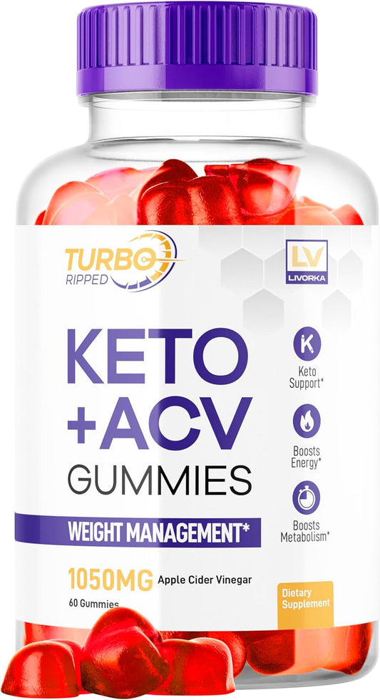 Turbo Ripped Keto Slimming Formula ACV Gummies with Advanced Multivitamins - 1 Month Supply