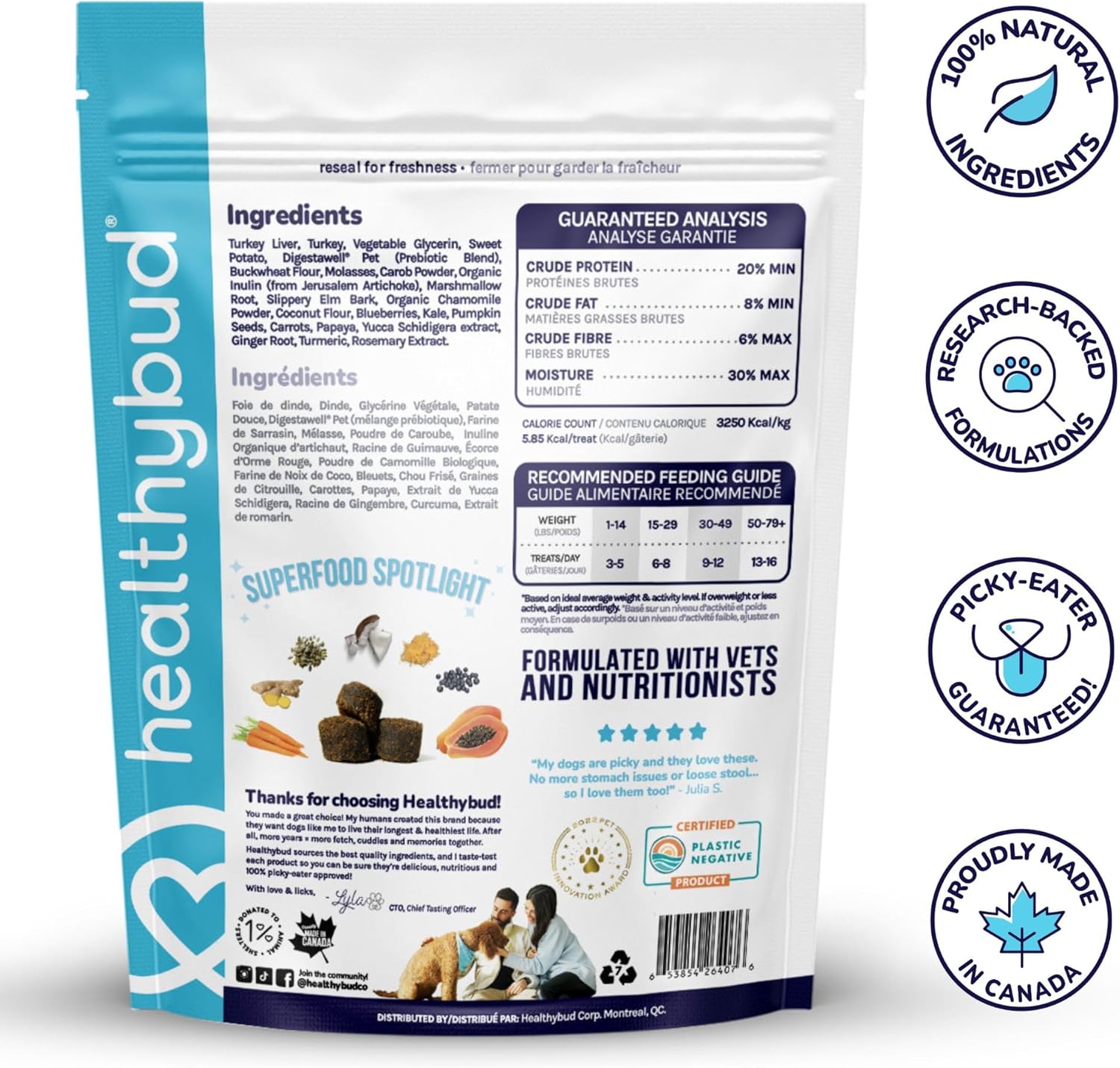 Turkey Probiotic Chews for Dogs - Digestive Health Support with Prebiotic, Fiber, and Vitamins - Puppy Liver Treats, Stool Firming Formula (4.6oz)