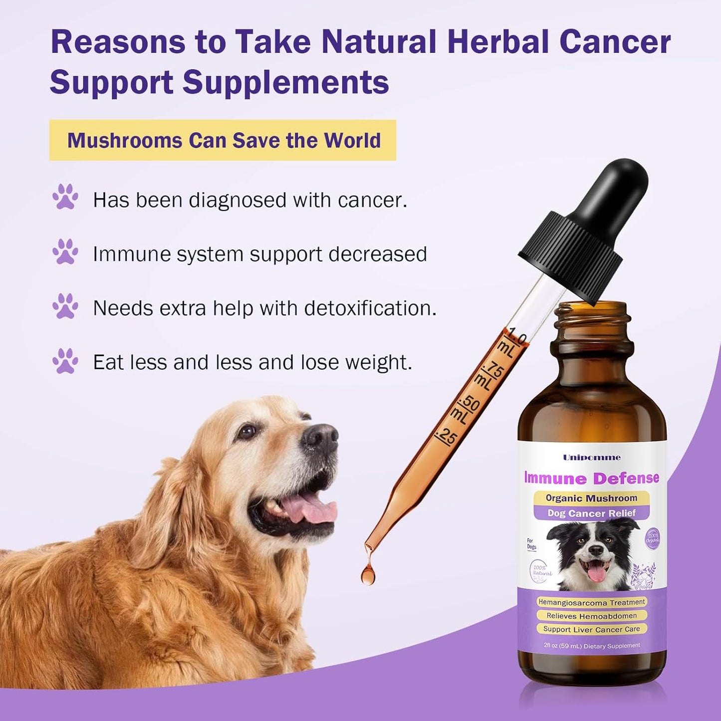 Turkey Tail Mushroom Drops for Dogs with Cancer - Herbal Supplement for Immune Support - Pet Guard Defense - 2 oz