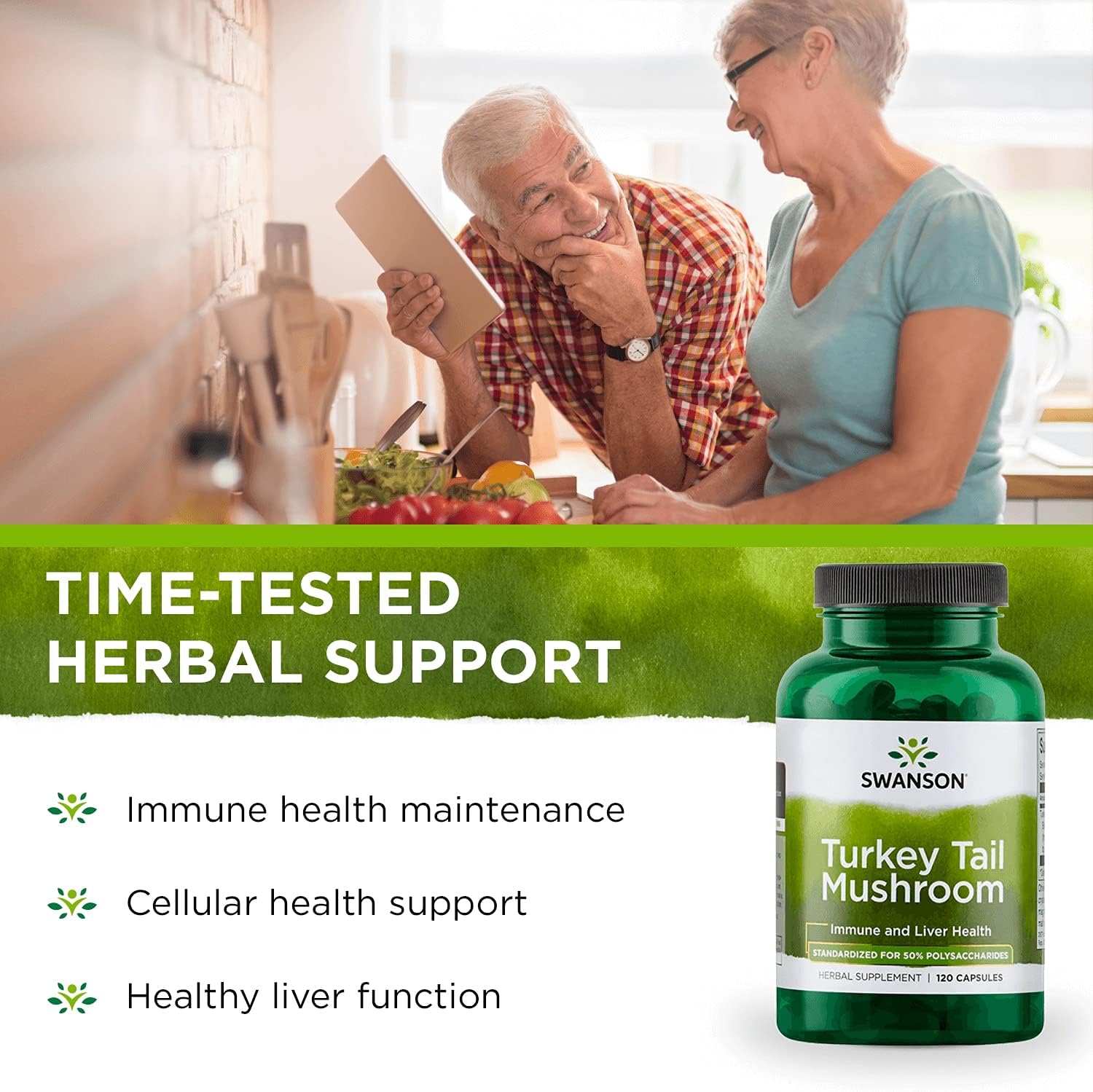 Turkey Tail Mushroom Herbal Supplement - Natural Formula (120 Capsules, 500mg) by Swanson