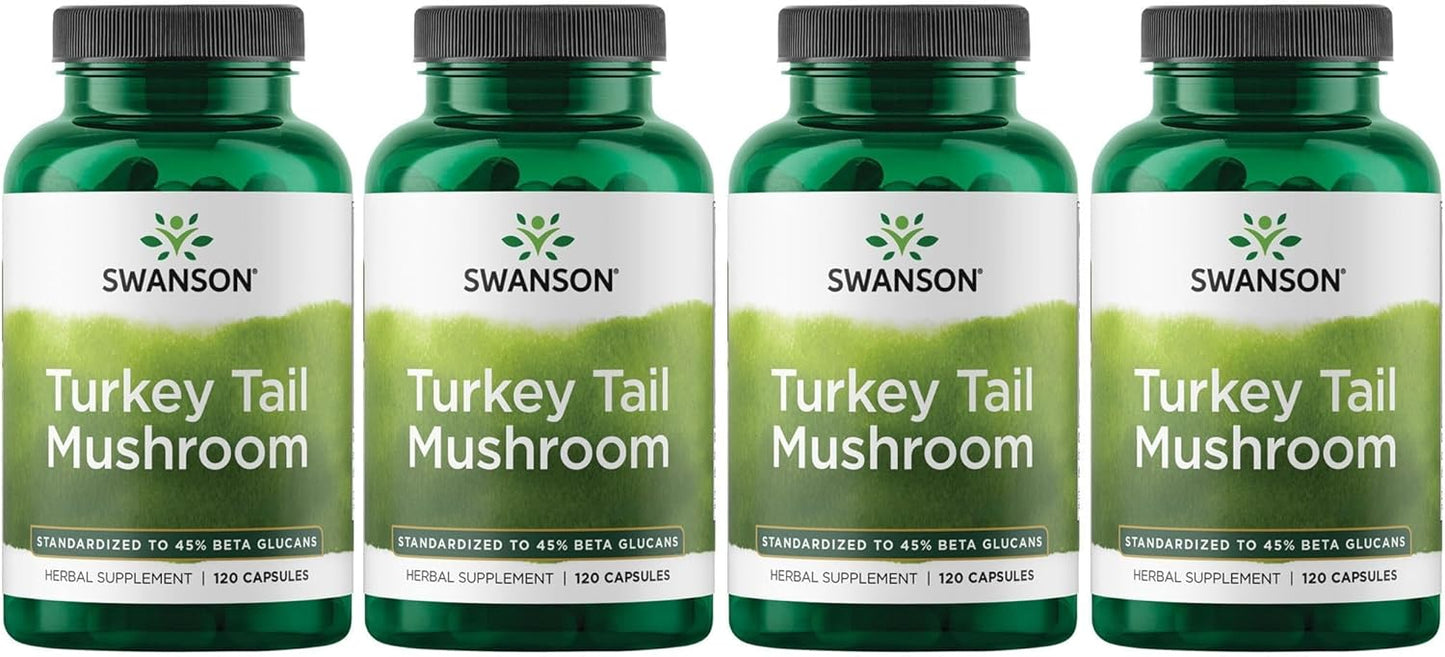 Turkey Tail Mushroom Herbal Supplement 120 Capsules 500mg - Natural Formula - Pack of 4