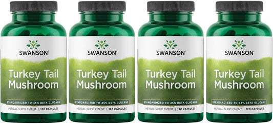 Turkey Tail Mushroom Herbal Supplement 120 Capsules 500mg - Natural Formula - Pack of 4