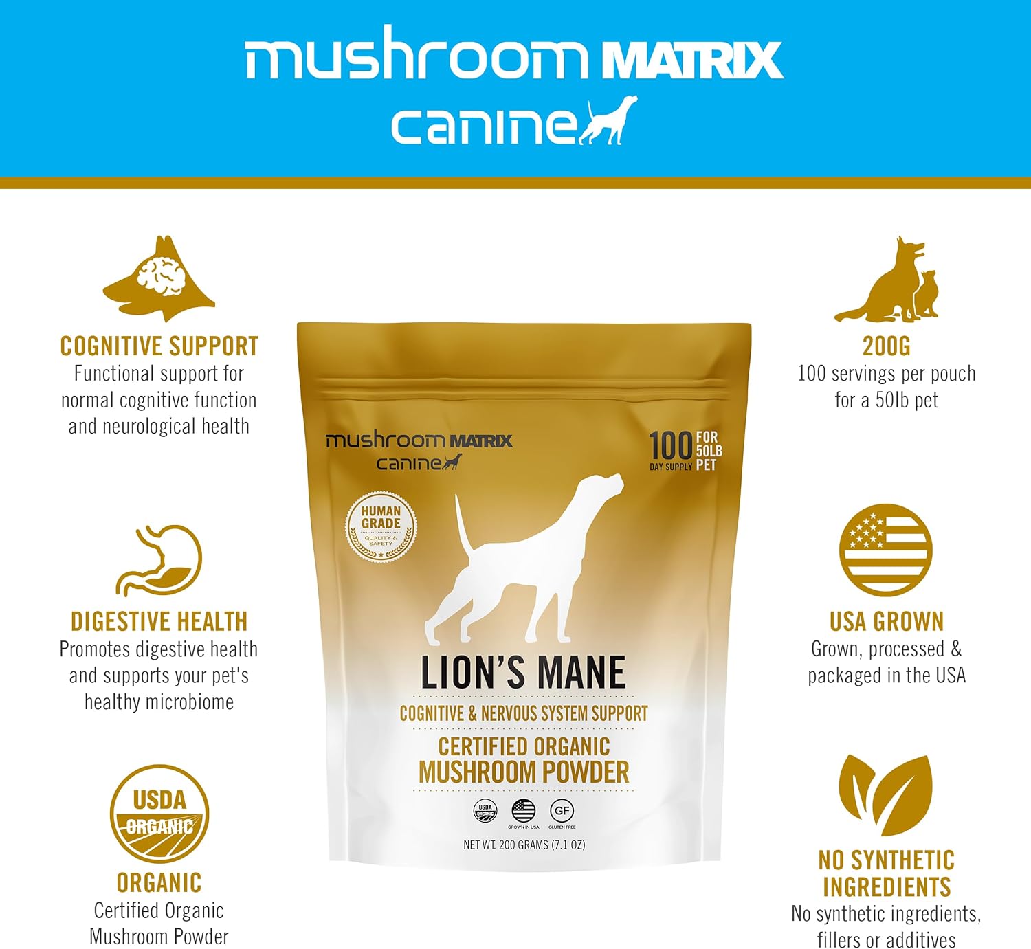 Turkey Tail Mushroom Pet Supplement Powder for Dogs & Cats, 200g, Immunity Support & Holistic Defense, Organic Mushroom Matrix Formula